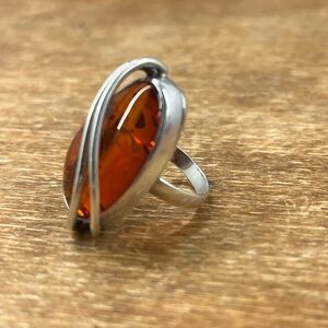 Baltic Amber Cabachon Sterling ring size 7